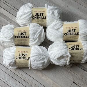 5 Skeins Premier Just Chenille White Yarn Lot 2531
